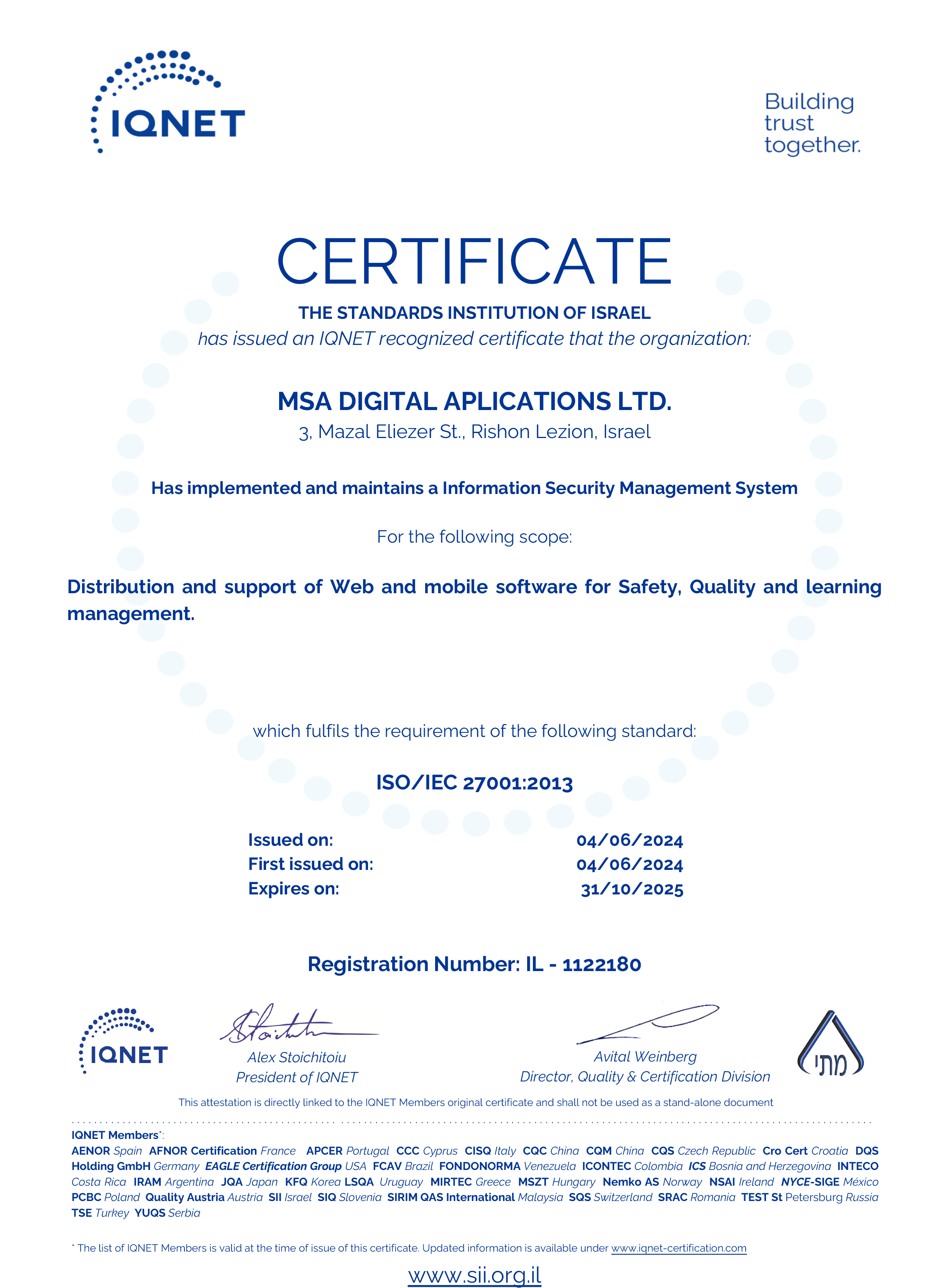 IQNET certificate